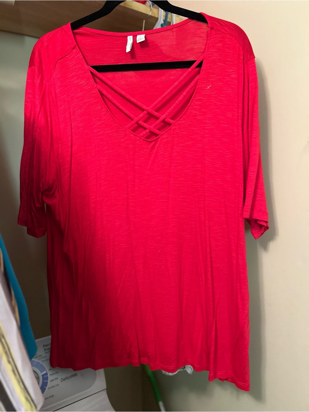 Cato Bright Red Crisscross V-Neck Short Sleeve Top